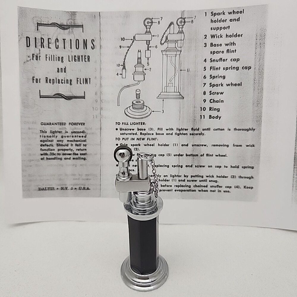 Lighter DALTIS Black & Chrome Art Deco Column Table Flint & Fluid 1940-1950